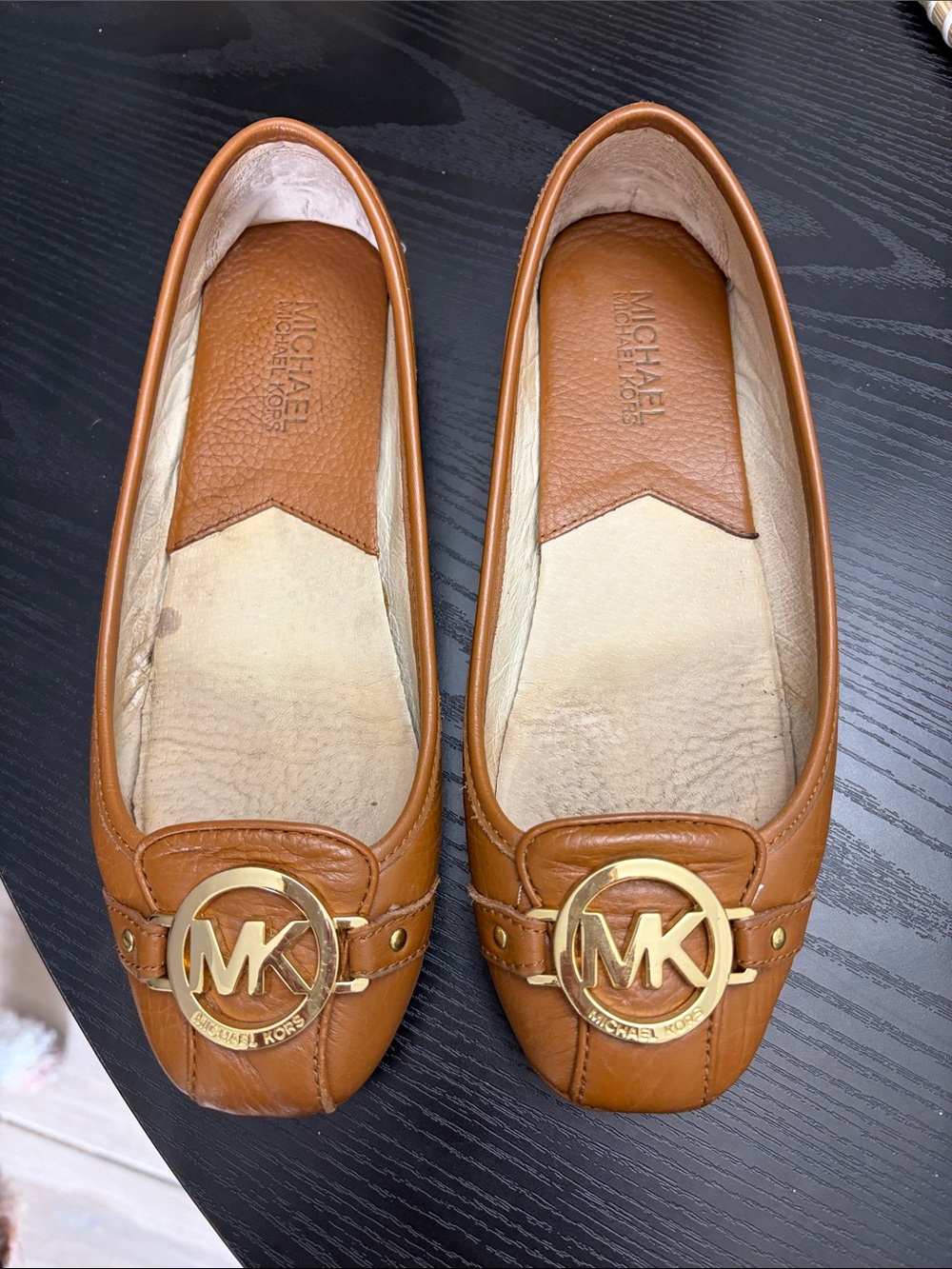Michael Kors Rust Tan Leather MK Logo Loafers